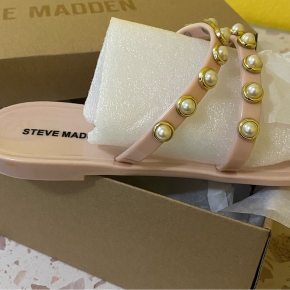 Steve‎ Madden New Size 9 Yalsa Blush Pink Pearl Embellishment Jelly Flat Sandals - Picture 6 of 6